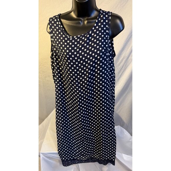 Outfit Black Polka Dot Slip Dress Lace Trim Womens Size 8 Medium Midi Length - Picture 1 of 3
